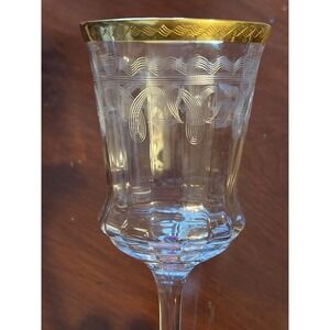 3 Vintage Tiffin-Franciscan 14196-6 Wine Water Goblet Stem Glass Etched Gold Rim